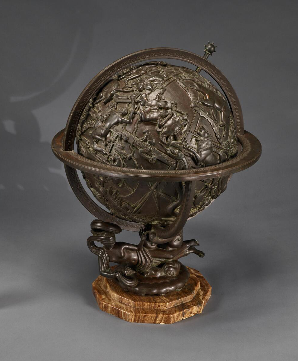 Globe of the Zodiac [view 1]; bronze, 27" x 20", 64" circumference