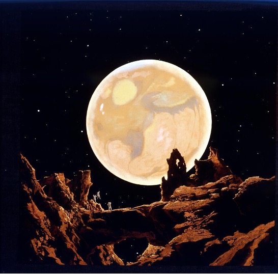 Painting of Mars seen from its outer Moon, <em>Diemos</em>